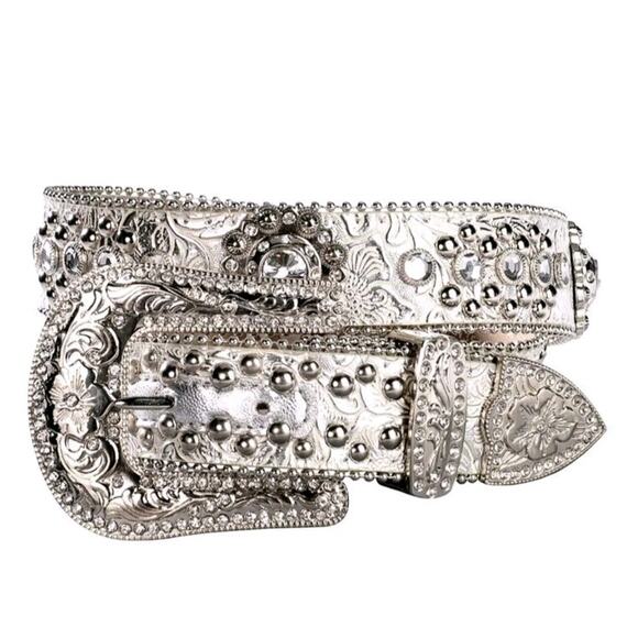 Blazin’ Roxx Silver Floral Rhinestone Cowgirl Rodeo Belt | M 30–34 - Picture 1 of 7
